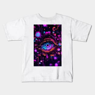 Neon eye closeup abstract art Kids T-Shirt